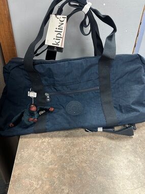 NWT Kipling Navy Blue Duffel Bag with Monkey Charm